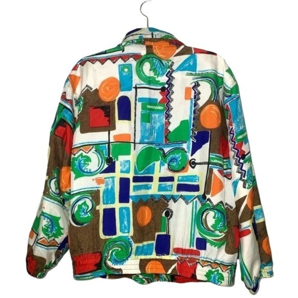 Vintage EVR 100% Silk Jacket Windsuit Bold Geometric Bright Zip Front Medium - Picture 4 of 12